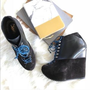 YSL Ariane Lace Up Wedge Platform Boots NWT